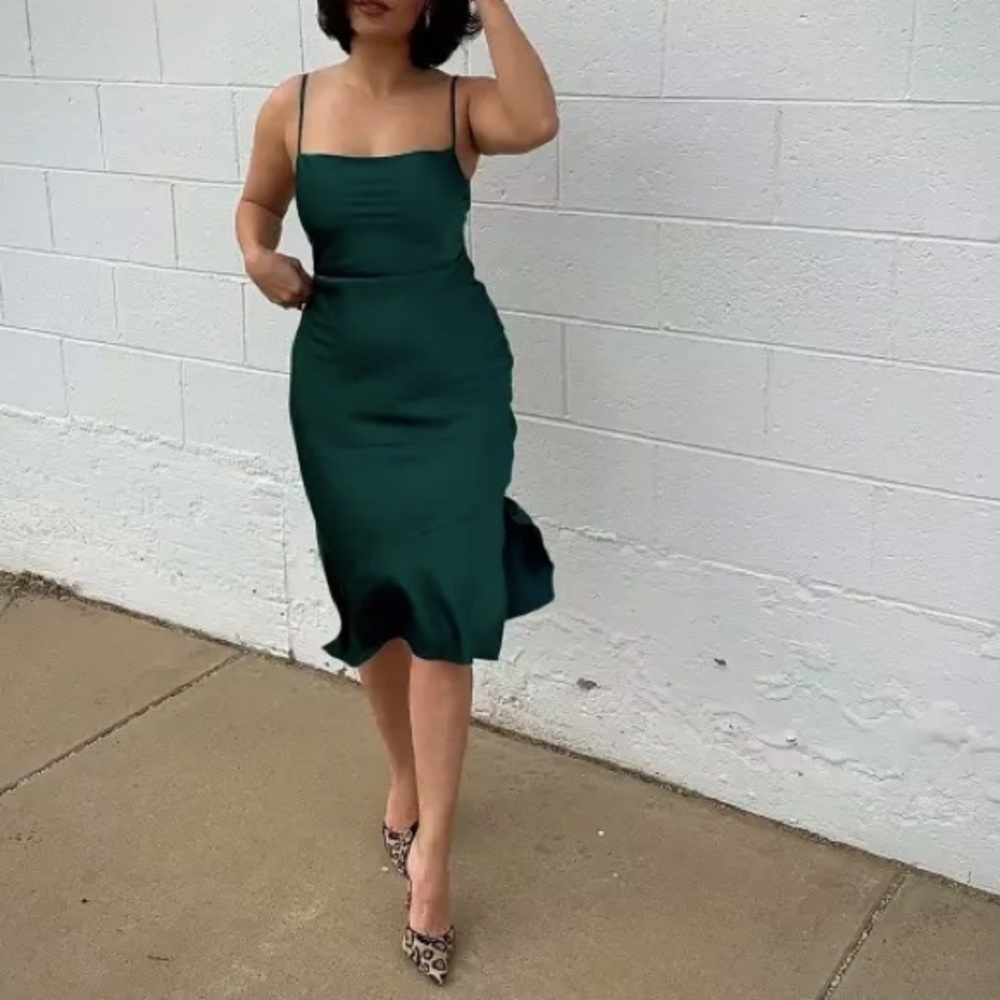 NWOT Express Satin Cowl Neck Midi Slip Dress - Picture 5 of 5